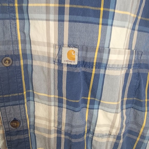 Carhartt Button Up Shirt Blue Plaid Casual Short Sleeve Men's Size 2XL - Picture 2 of 9